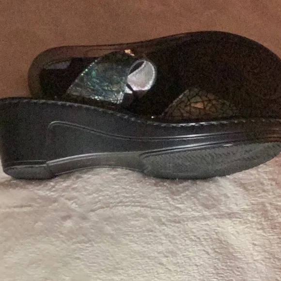 Alegria Black Sandals with Wedge Heel and Sparkly Straps