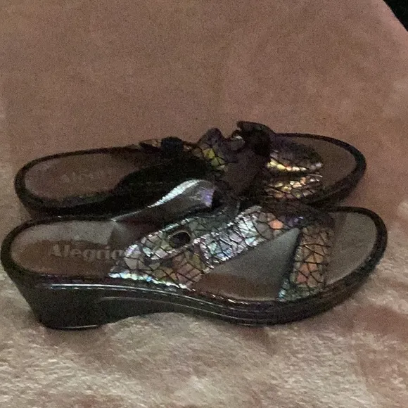Alegria Black Sandals with Wedge Heel and Sparkly Straps