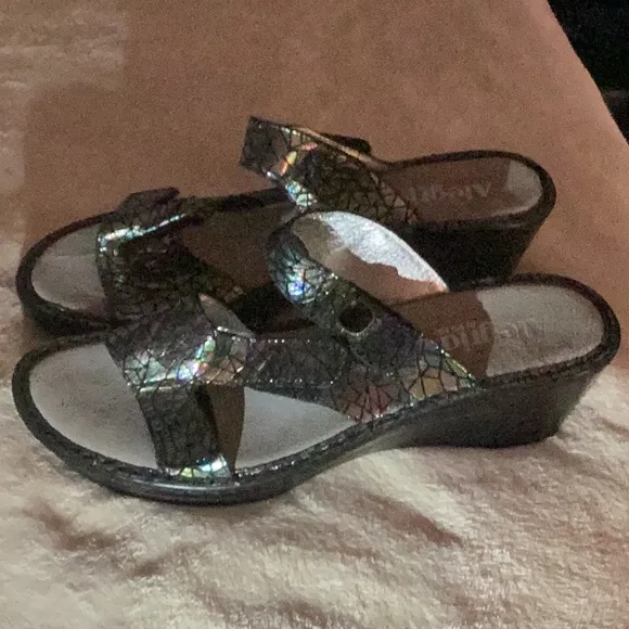 Alegria Black Sandals with Wedge Heel and Sparkly Straps