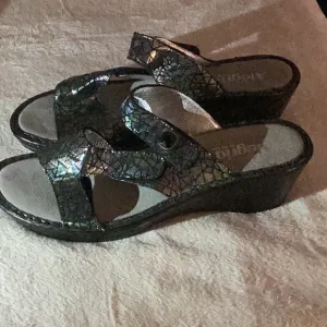 Alegria Black Sandals with Wedge Heel and Sparkly Straps