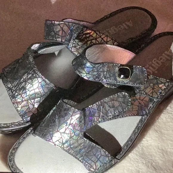 Alegria Black Sandals with Wedge Heel and Sparkly Straps