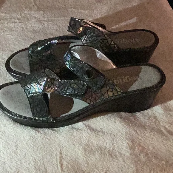Alegria Black Sandals with Wedge Heel and Sparkly Straps
