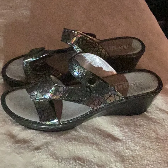 Alegria Black Sandals with Wedge Heel and Sparkly Straps