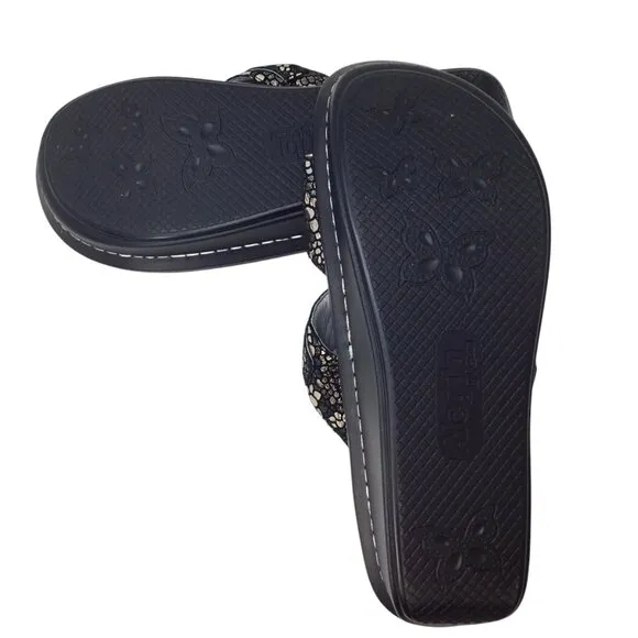 Alegria NWOT Peg-780 Peggy Mosaic Black Sandals Leather Slide Comfort 39 / 8.5