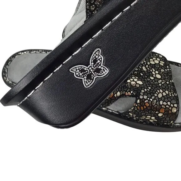 Alegria NWOT Peg-780 Peggy Mosaic Black Sandals Leather Slide Comfort 39 / 8.5
