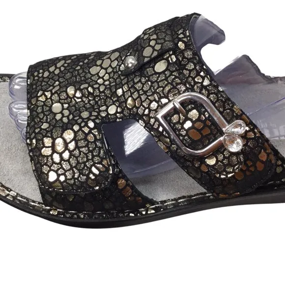 Alegria NWOT Peg-780 Peggy Mosaic Black Sandals Leather Slide Comfort 39 / 8.5