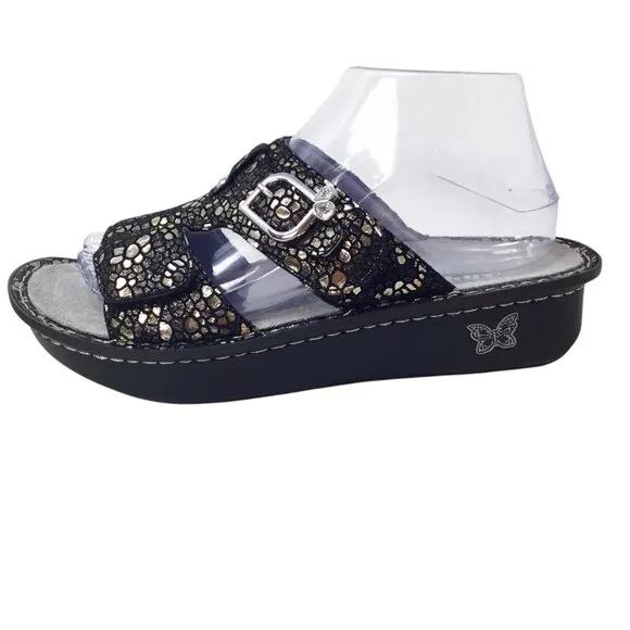 Alegria NWOT Peg-780 Peggy Mosaic Black Sandals Leather Slide Comfort 39 / 8.5