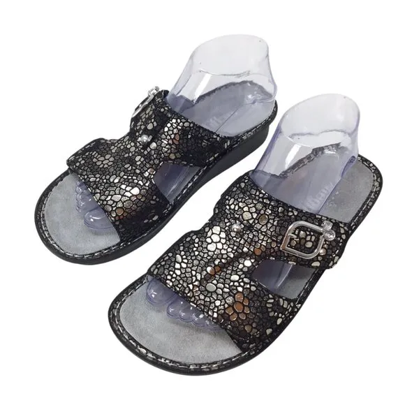 Alegria NWOT Peg-780 Peggy Mosaic Black Sandals Leather Slide Comfort 39 / 8.5
