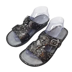 Alegria NWOT Peg-780 Peggy Mosaic Black Sandals Leather Slide Comfort 39 / 8.5