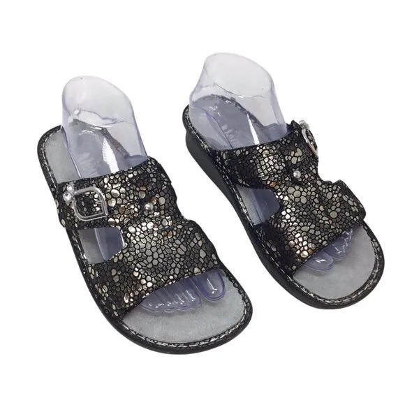 Alegria NWOT Peg-780 Peggy Mosaic Black Sandals Leather Slide Comfort 39 / 8.5