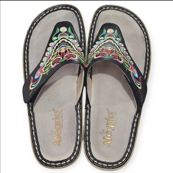 Alegria Vanessa‎ Chrysalis Sandal Flip Flops Embroidered Black EU 40 US 9.5-10