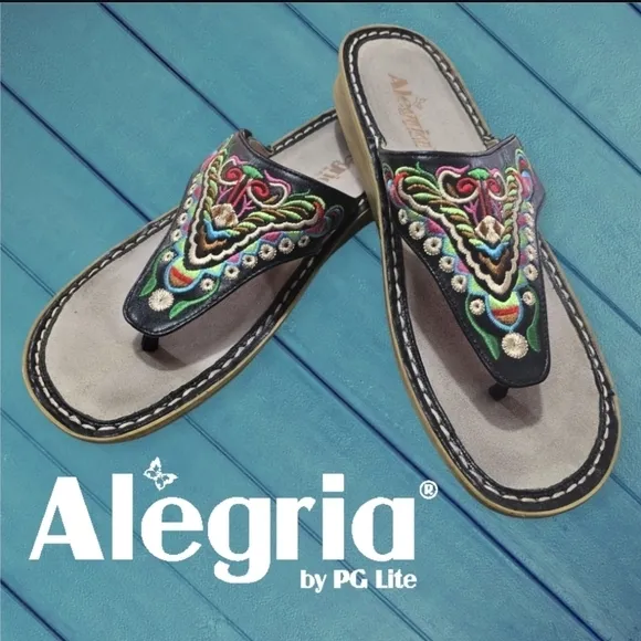 Alegria Vanessa‎ Chrysalis Sandal Flip Flops Embroidered Black EU 40 US 9.5-10
