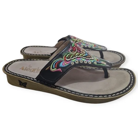 Alegria Vanessa‎ Chrysalis Sandal Flip Flops Embroidered Black EU 40 US 9.5-10