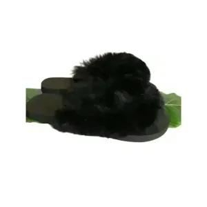 𝅺ALEXIS Black Soft Faux Fur Flip Flops Sandals