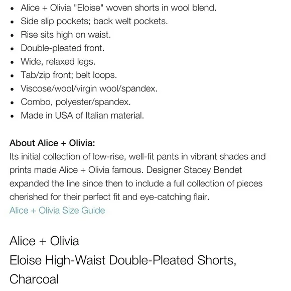 alice olivia pleated wool short