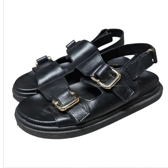 ALOHAS | Harper Black Leather Slingback Sandals in Size EU 41 / US 10.5