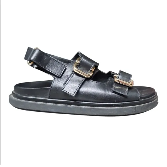 ALOHAS | Harper Black Leather Slingback Sandals in Size EU 41 / US 10.5