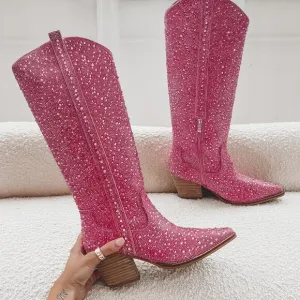 AMAZING LACE Fucshia Pink Tall Rhinestone Western Boots