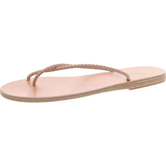 Ancient Greek Sandals Womens Adrahti Tan Braided Faux Leather Flip-Flops New
