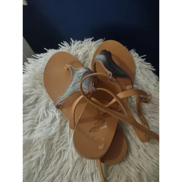 Ancient Greek Sandals Womens Glittery Open Toe Rubber Sandals Clear Size 9.5