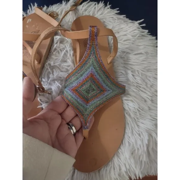 Ancient Greek Sandals Womens Glittery Open Toe Rubber Sandals Clear Size 9.5