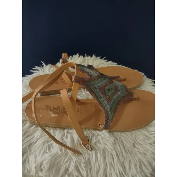 Ancient Greek Sandals Womens Glittery Open Toe Rubber Sandals Clear Size 9.5