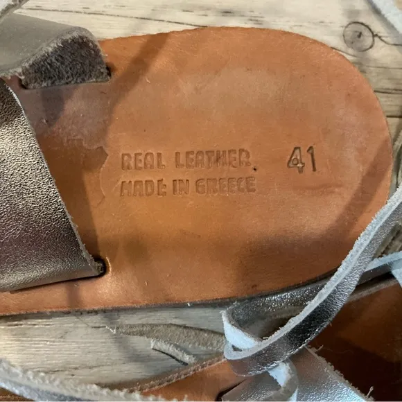 Ancient Greek silver leather Elegant Lace-Up gladiator Sandals for Women size 41