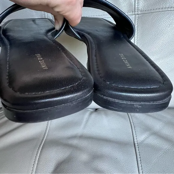 Anine Bing Ria Black Slides Sz 39 US 8.5 Logo Monogram Sandals Black Gray Chic