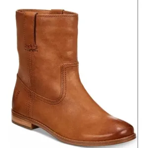 Anna Carson Short Pull-On Leather Boots Size 7.5M Tan Cognac