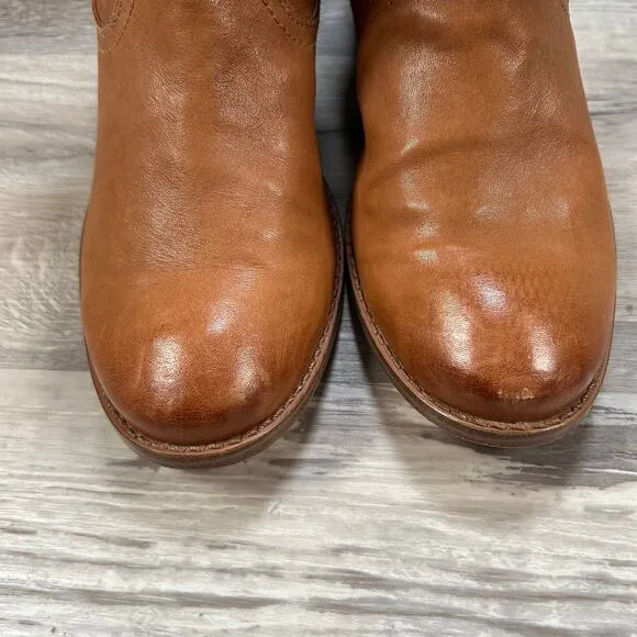 Anna Carson Short Pull-On Leather Boots Size 7.5M Tan Cognac