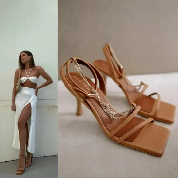 Anthropologie Alohas Straps Chain Camel Size 41 NWOT $170