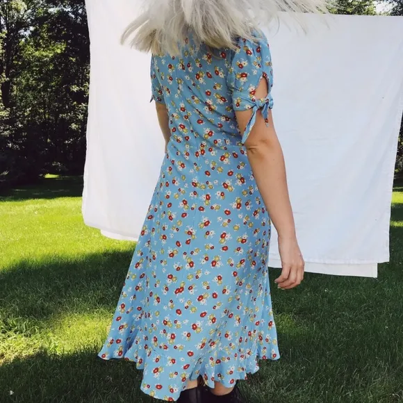 Anthropologie Faithfull The Brand Erin Floral Midi Dress Jasmin Blue Floral 6/M