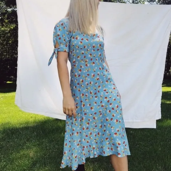 Anthropologie Faithfull The Brand Erin Floral Midi Dress Jasmin Blue Floral 6/M