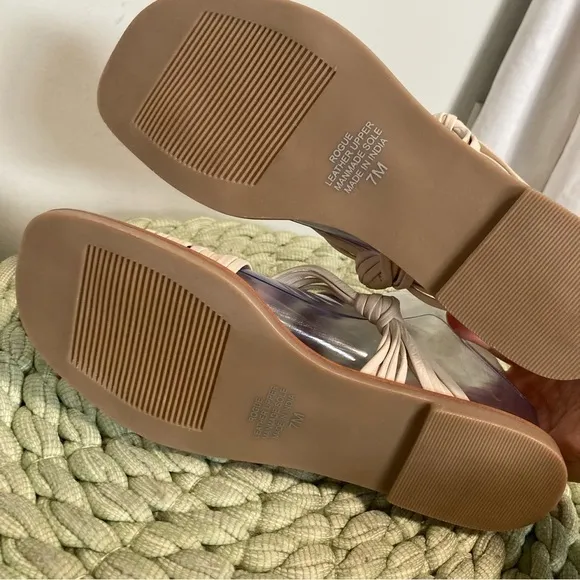 Anthropologie Matisse Rogue Cream Leather Strap Toe Loop Slide Sandals NWOB