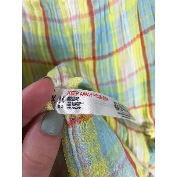 Anthropologie Oversized Plaid Playful Ruffle Strap Plaid Mini Dress Tunic Tank M
