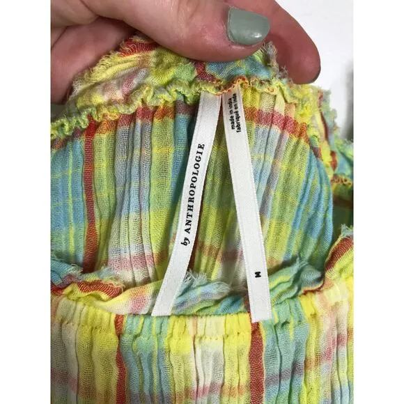 Anthropologie Oversized Plaid Playful Ruffle Strap Plaid Mini Dress Tunic Tank M