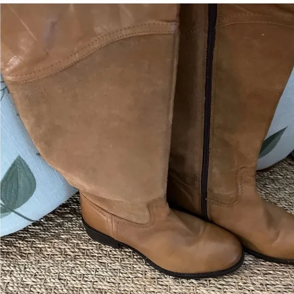 Anthropologie Seychelles camel brown leather &amp; suede tall riding boots 6