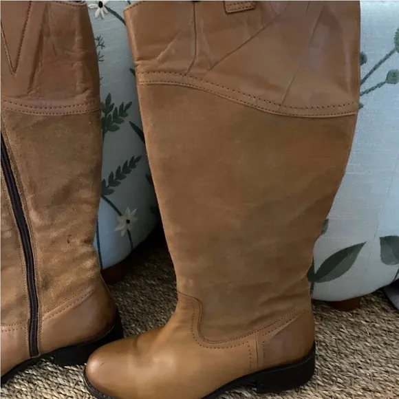 Anthropologie Seychelles camel brown leather &amp; suede tall riding boots 6
