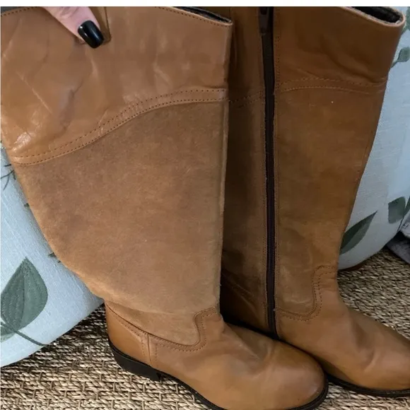 Anthropologie Seychelles camel brown leather &amp; suede tall riding boots 6