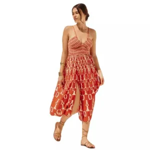 Anthropologie Strappy Low V-Neck Cut Out Geometric Print Midi Dress w Slits XL