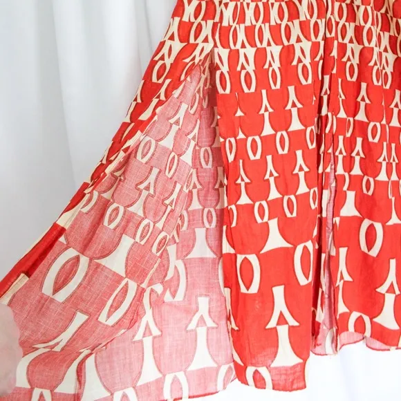 Anthropologie Strappy Low V-Neck Cut Out Geometric Print Midi Dress w Slits XL