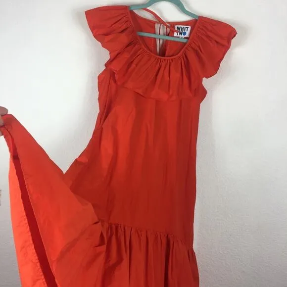Anthropologie WHIT TWO Flouncy Ruffled Orange Oversized Nap Maxi Dress XS