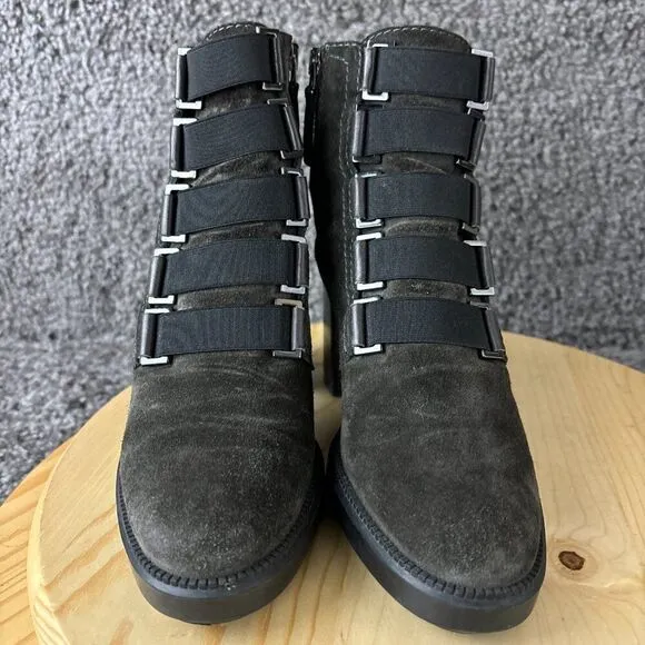Aquatalia Indira Ankle Boots Womens 7 Gray Suede Water Resistant Made in Italy