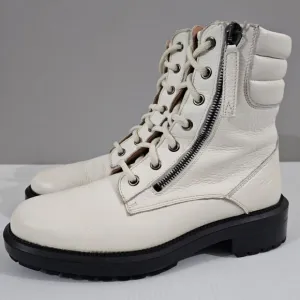 Aquatalia Laila Water Resistant Ankle Bootie Lug Sole Ivory White Leather 6