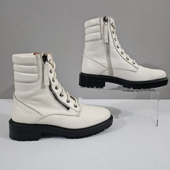 Aquatalia Laila Water Resistant Ankle Bootie Lug Sole Ivory White Leather 6