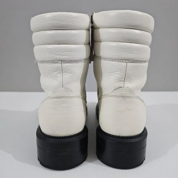 Aquatalia Laila Water Resistant Ankle Bootie Lug Sole Ivory White Leather 6