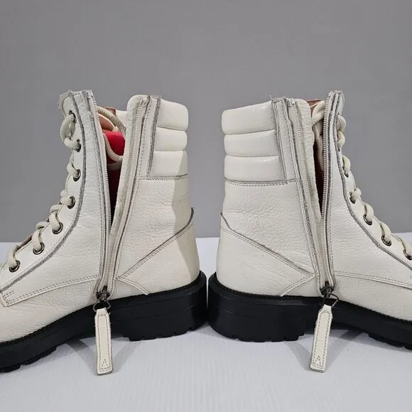 Aquatalia Laila Water Resistant Ankle Bootie Lug Sole Ivory White Leather 6