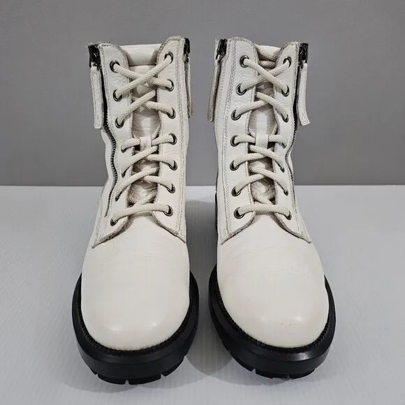 Aquatalia Laila Water Resistant Ankle Bootie Lug Sole Ivory White Leather 6