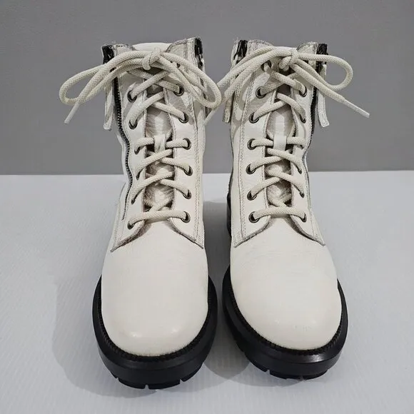 Aquatalia Laila Water Resistant Ankle Bootie Lug Sole Ivory White Leather 6