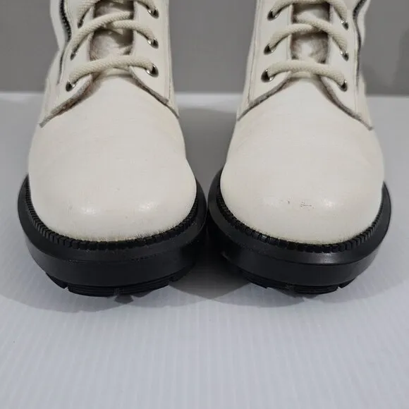 Aquatalia Laila Water Resistant Ankle Bootie Lug Sole Ivory White Leather 6